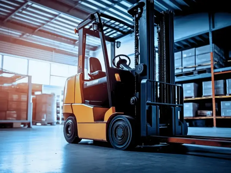 Electric forklift in factory.