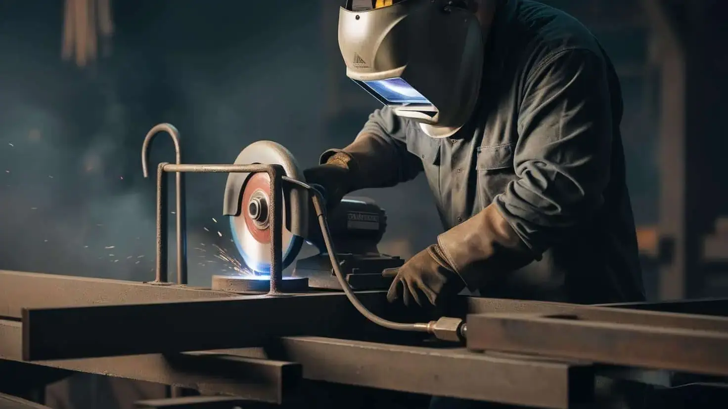 Metal grinding on work bench